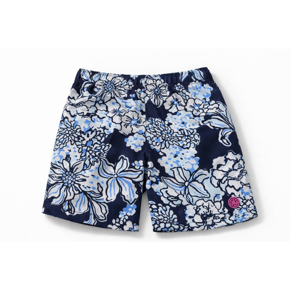 Lilly Pulitzer Boys Swim Trunks L 8-10 NWT Navy Floral Capri - Picture 1 of 8